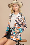 AV1227-DANYA WESTERN PRINT MEDIUM WEIGHT WOVEN BLAZER: Multi-Colored