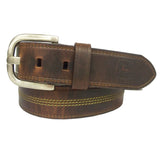 JD BELT-(BROWN) 38MM OIL TANNED LEATHER BELT - SILVER FINISH BUCKLE