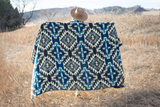 Andean Alpaca Wool Blanket - Blue Chakana