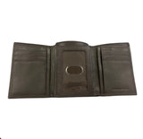 JD BROWN PEBBLE GRAIN LEATHER TRI-FOLD WALLET - TRADEMARK LOGO