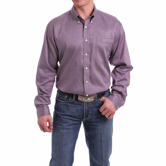 CINCH MENS PURPLE GEOMETRIC PRINT LONG SLEEVE SHIRT