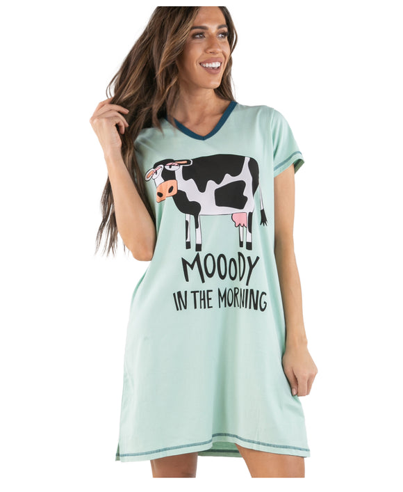 MOOODY In The Morning Women's Cow V-neck Nightshirt