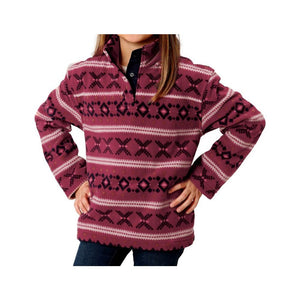 Girls Roper Pullover Fleece Jumper Pink/Red