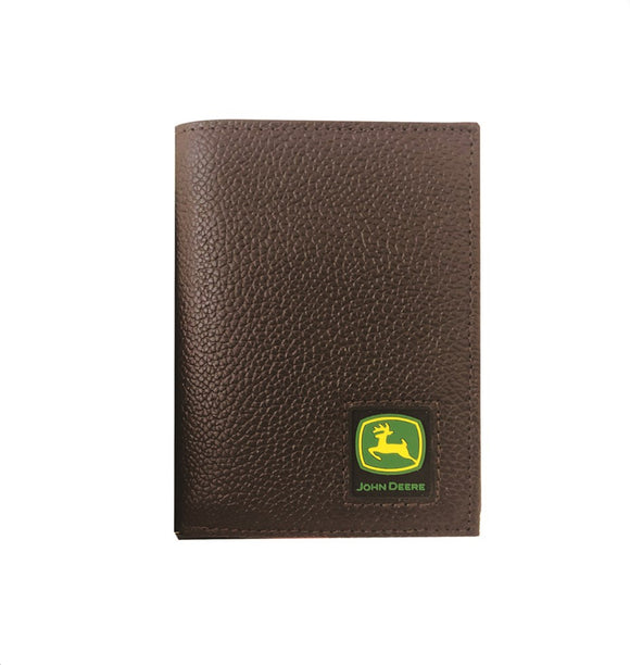 JD BROWN PEBBLE GRAIN LEATHER TRI-FOLD WALLET - TRADEMARK LOGO