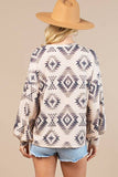 AV1171-KIMMIE AZTEC PRINT FRNECH TERRY SWEATSHIRT: KHAKI / S