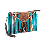 Turq Saddle Blanket Large Clutch Bag with Tooled Leather - TSB-45B