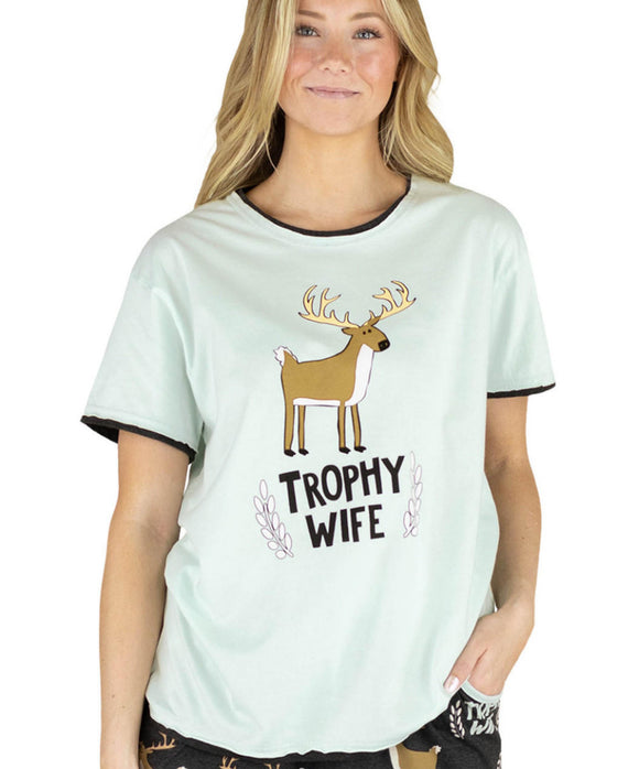 Trophy Wife Women's Regular Fit Deer PJ Tee