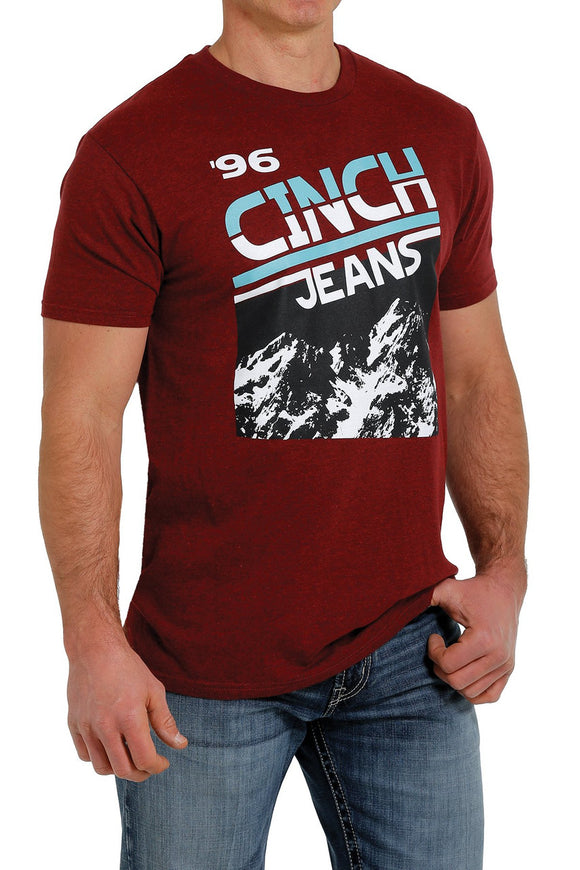 Cinch Men's Heather Red Print Crew Neck Short Sleeve T-Shirt Tee - MTT1690478