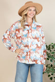 Horses Print Collar Button Up Blouse: Western Print