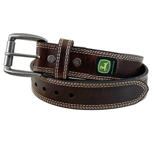 JD BELT-(DARK BROWN) 38MM BRIDLE LEATHER STITCHED EDGES BELT - ANTIQUE SILVER ROLLER BUCKLE