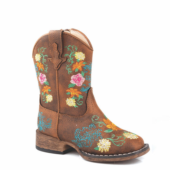 Roper Girls Bailey Floral Tan Embroidered