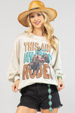 AV1171-KAYLA WESTERN RODEO GRAPHIC SWEATSHIRT: Oatmeal / Contemporary