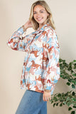 Horses Print Collar Button Up Blouse: Western Print