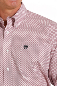 Cinch Mens Geometric Print Shirt - Pink / Black