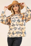 AV1171-JADEN WESTERN BUCKING HORSES PRINT SWEATSHIRT