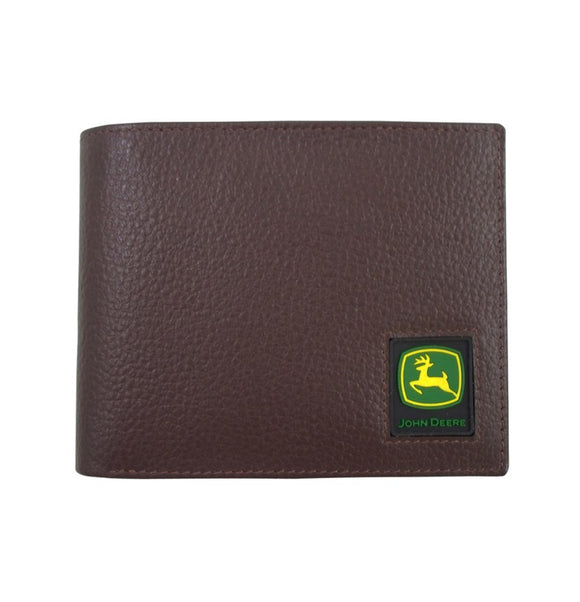 JD BROWN PEBBLE GRAIN LEATHER BI-FOLD WALLET - TRADEMARK LOGO