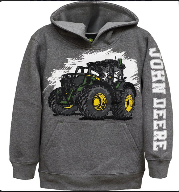 John Deere SKETCH TRACTOR FLEECE HOODIE (GREY) CHILD SIZE 5