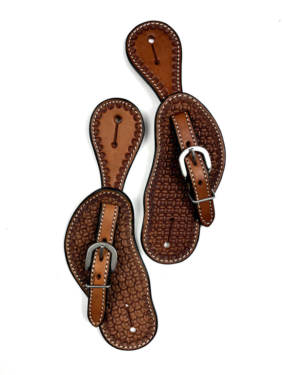 Ezy Ride Spur Strap Cowboy Shape with Small Flower Stamping Chestnut