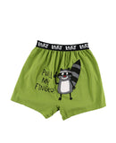 Pull My Finger Men's Funny Raccoon Boxer