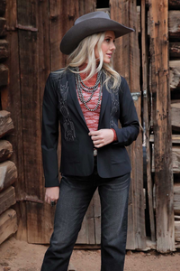 WOMEN'S EMBROIDERED BLAZER - BLACK