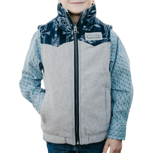 Cinch Youth Boy's Grey & Aztec Contrast Print Wooly Vest MWV5050003
