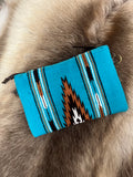 Turq Saddle Blanket Large Clutch Bag with Tooled Leather -