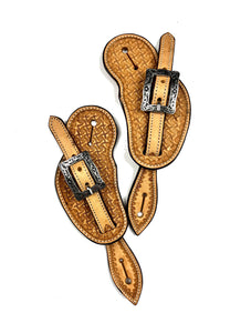 Ezy Ride Spur Strap Cowboy Shape with Stamping and Square Silver Buckles Natural Youth