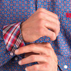 Cinch Blue Geometric Floral Button Down Shirt