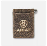 Ariat Men's Western Bull Hide Money Clip Bifold  Brown Wallet A3557902