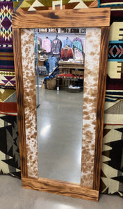 Cowhide and Wood Mirror