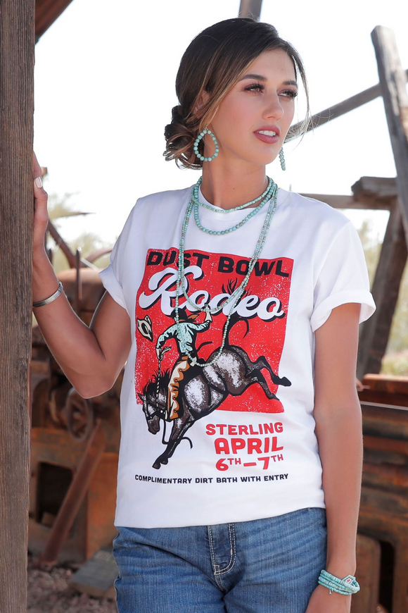 WOMEN'S DUST BOWL RODEO TEE - WHITE