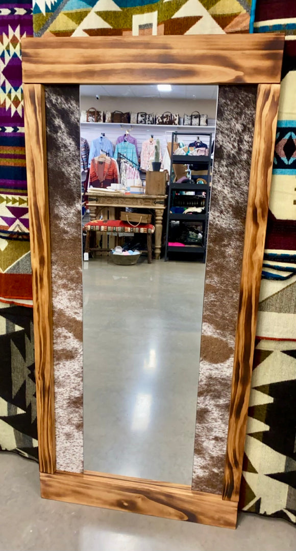 Cowhide and Wood Mirror