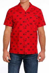 Cinch Mens Jingle Bulls Short Sleeve Shirt - Red