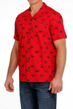 Cinch Mens Jingle Bulls Short Sleeve Shirt - Red