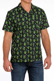 Cinch Mens Christmas Cactus Short Sleeve Shirt - Black