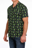 Cinch Mens Christmas Cactus Short Sleeve Shirt - Black