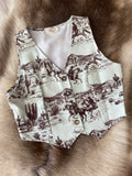 GABBY WESTERN PRINT BUTTON DOWN WOVEN VEST : Light Mocha