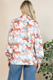 Horses Print Collar Button Up Blouse: Western Print