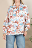 Horses Print Collar Button Up Blouse: Western Print