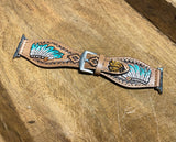 45mm Apple Watch band Floral Tooled Leather: Cactus