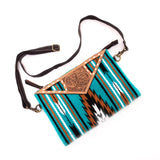 Turq Saddle Blanket Large Clutch Bag with Tooled Leather - TSB-45B