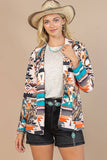 AV1227-DANYA WESTERN PRINT MEDIUM WEIGHT WOVEN BLAZER: Multi-Colored