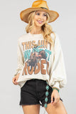 AV1171-KAYLA WESTERN RODEO GRAPHIC SWEATSHIRT: Oatmeal / Contemporary