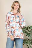 Horses Print Collar Button Up Blouse: Western Print