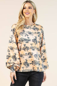 AV1171-JADEN WESTERN BUCKING HORSES PRINT SWEATSHIRT