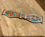 45mm Apple Watch band Floral Tooled Leather: Cactus