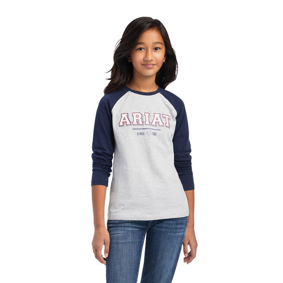 Ariat Girls Varsity T-Shirt - Navy/Heather Grey