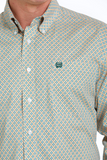 Cinch Mens Geometric Print Button Down Shirt - White/Orange/Green