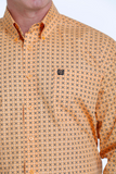 Cinch Mens Geometric Print Button Down Shirt - Orange