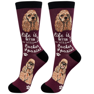 Cocker Spaniel Dog Socks - Cute Novelty Crew Socks - Unisex